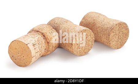 Wine cork isolated on white background macro. Cork stoppers in a row Stock Photo