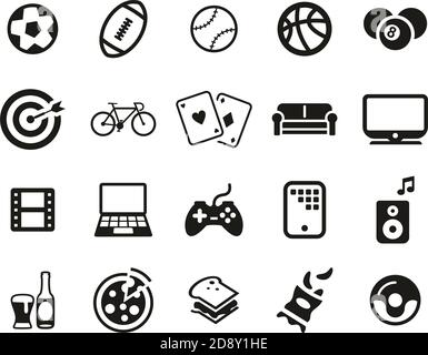 Man´s Favorite Activities Icons Black & White Set Big Stock Vector