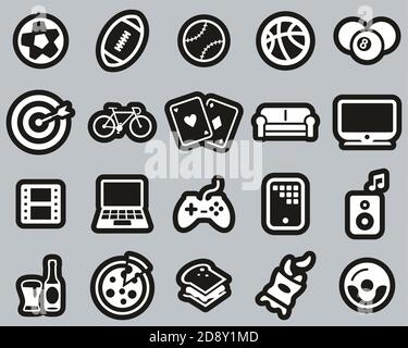 Man´s Favorite Activities Icons White On Black Sticker Line Set Big Stock Vector