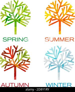 Four trees as seasons. Spring, summer,autumn and winter Stock Vector