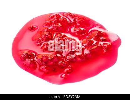 Raspberry jam spot isolated on white background. Fresh sweet confiture top view Stock Photo