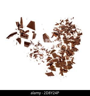 Chocolate pieces and shavings isolated on white background Stock Photo