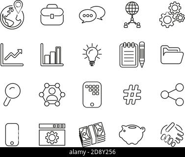 Manager Or Business Manager Icons Black & White Thin Line Set Big Stock Vector