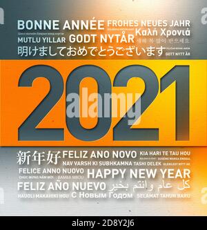 Happy new year 2021 greetings card from the world in different languages Stock Photo