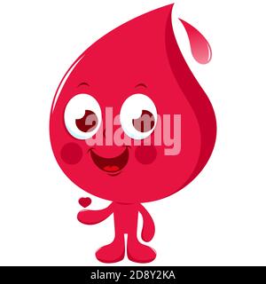 A cartoon blood drop holding a heart. Blood donation concept character. Stock Photo