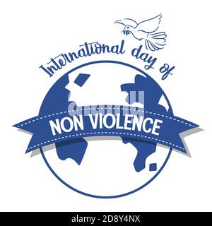 International Day of Non Violence logo on globe with a dove illustration Stock Vector