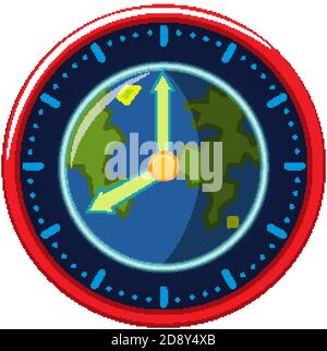 Clock in world style isolated on white background illustration Stock Vector