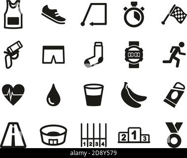 Marathon Or Marathon Race Icons Black & White Set Big Stock Vector