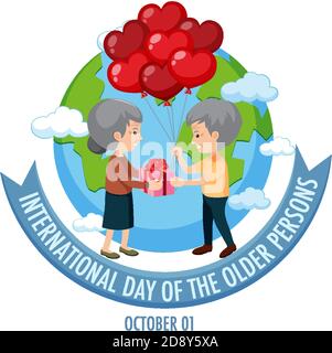 International Day of the Older Persons 1st October logo with a old couple illustration Stock Vector