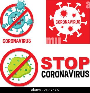 Set of different stop coronavirus sign or logo illustration Stock Vector