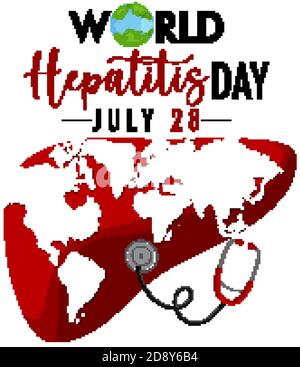 World Hepatitis Day logo or banner with world map on red liver illustration Stock Vector