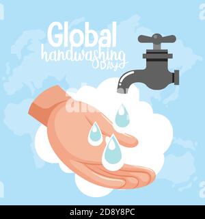 Global Hand washing Day logo with water from tap and water drop background illustration Stock Vector