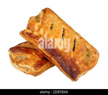 Puff pastry pork meat sausage rolls isolated on a white background Stock Photo