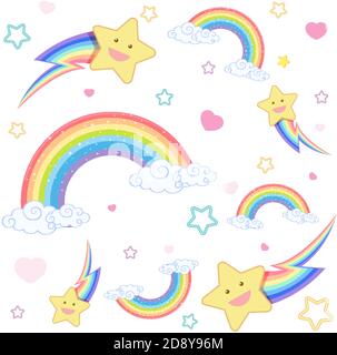 Seamless rainbow with smile star on white background illustration Stock Vector