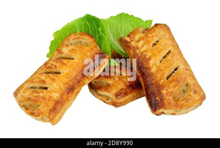 Puff pastry pork meat sausage rolls isolated on a white background Stock Photo
