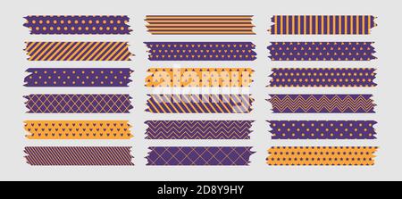 Halloween washi tapes set, purple and orange sticky tapes with torn edges Stock Vector