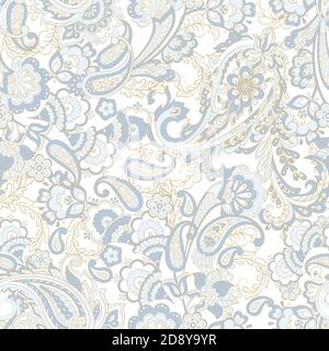 Floral seamless pattern with paisley ornament. Vector illustration in asian textile style Stock Vector
