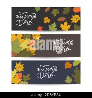 Three autumn banners with colorful leaves Vector Stock Vector