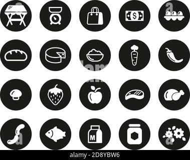 Market Place Or Market Stand Icons White On Black Flat Design Circle Set Big Stock Vector