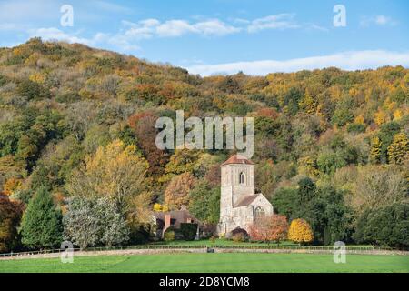 Little Malvern Priory in autumn. Little Malvern, Worcestershire, England Stock Photo