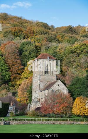 Little Malvern Priory in autumn. Little Malvern, Worcestershire, England Stock Photo