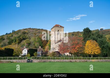 Little Malvern Priory in autumn. Little Malvern, Worcestershire, England Stock Photo