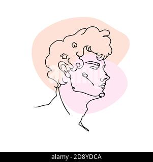 Continuous one line drawing of man portrait with curly hair. Fashionable men's style. Stock Vector