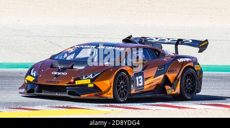 Monterey, California, USA. Nov 01 2020 Monterey, CA, U.S.A. # 13 Driver S. Jimenez going into turn 5 during the Hyundai Monterey Sports Car Championship Lamborghini race 2 at Weathertech Laguna Seca Monterey, CA Thurman James/CSM Credit: Cal Sport Media/Alamy Live News Stock Photo