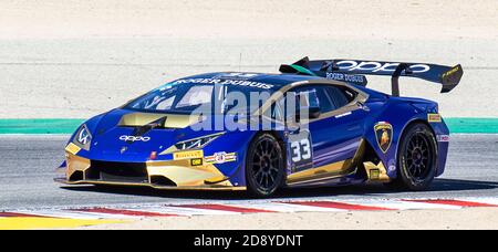 Monterey, California, USA. Nov 01 2020 Monterey, CA, U.S.A. # 33 Drivers J. Hennessy coming into turn 2 during the Hyundai Monterey Sports Car Championship Lamborghini race 2 at Weathertech Laguna Seca Monterey, CA Thurman James/CSM Credit: Cal Sport Media/Alamy Live News Stock Photo