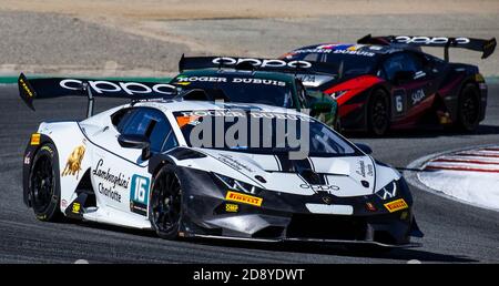 Monterey, California, USA. Nov 01 2020 Monterey, CA, U.S.A. # 16 Driver M. Snow during the Hyundai Monterey Sports Car Championship Lamborghini race 2 at Weathertech Laguna Seca Monterey, CA Thurman James/CSM Credit: Cal Sport Media/Alamy Live News Stock Photo