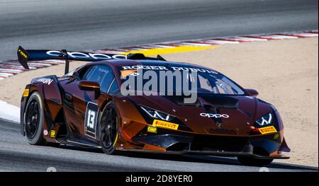 Monterey, California, USA. Nov 01 2020 Monterey, CA, U.S.A. # 13 Driver S. Jimenez going into turn 5 during the Hyundai Monterey Sports Car Championship Lamborghini race 2 at Weathertech Laguna Seca Monterey, CA Thurman James/CSM Credit: Cal Sport Media/Alamy Live News Stock Photo