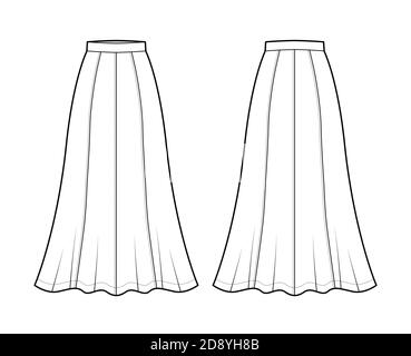 Skirt maxi eight gore technical fashion illustration with ankle lengths ...