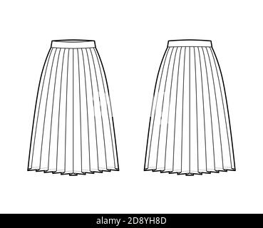 Skirt side knife pleat technical fashion illustration with below-the ...