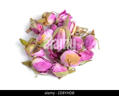 Dried rose buds isolated on white background. Stock Photo