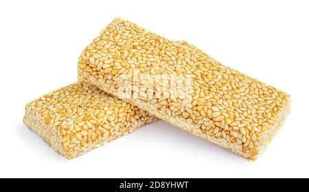 Nut bars isolated on white background. Seasame  Granola energy cereal bars Stock Photo
