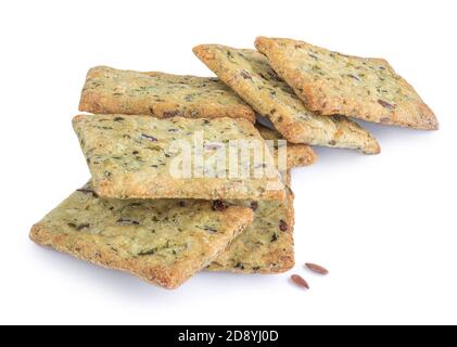 Cereal crackers isolated on white background. Crispy breads with sesame ...