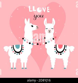 Llama Alpaca. Pair of loving llamas. Vector illustration Stock Vector