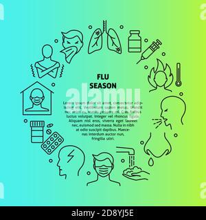 Flu and coronavirus round concept poster with place for text Stock Vector