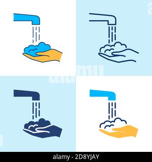 Washing hands icon set in line style Stock Vector