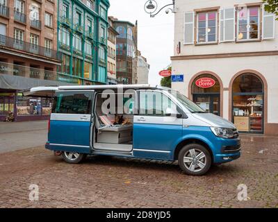 Paris, France - Oct 23, 2020: Luxury Volkswagen travel caravelle van parked in central palce Kleber Stock Photo