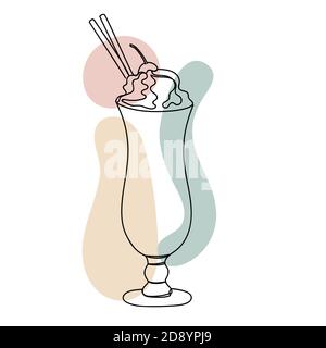Coctail with a cream in a linear style. Stock Vector