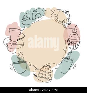 Drinks and sweets in a linear style. Stock Vector