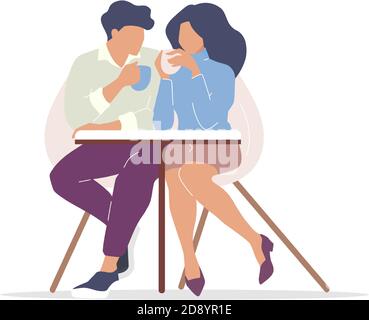 Couple drinking tea flat color vector faceless characters Stock Vector