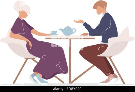 Man and woman drinking tea flat color vector faceless characters Stock Vector