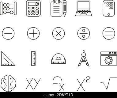 Math Or Math Science Icons Black & White Thin Line Set Big Stock Vector