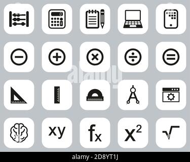 Math Or Math Science Icons Black & White Flat Design Set Big Stock Vector