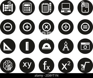 Math Or Math Science Icons White On Black Flat Design Circle Set Big Stock Vector