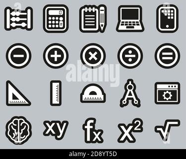 Math Or Math Science Icons White On Black Sticker Set Big Stock Vector