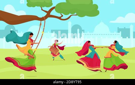 Teej festival flat color vector illustration Stock Vector