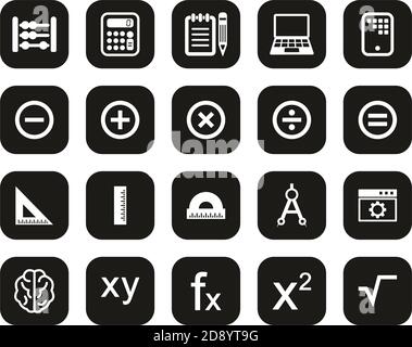 Math Or Math Science Icons White On Black Flat Design Set Big Stock Vector